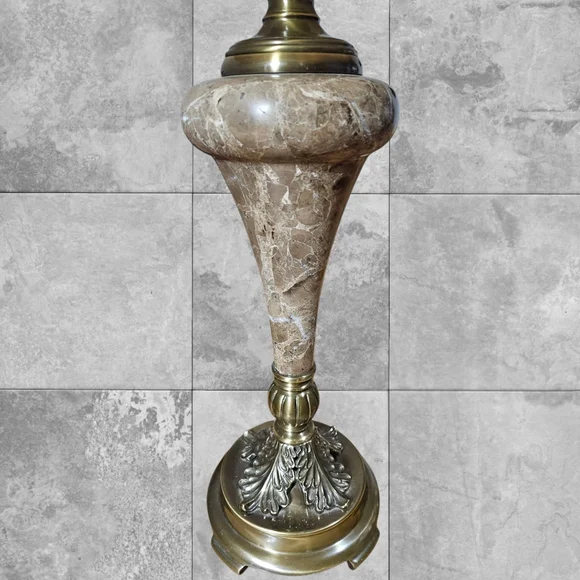 VTG Onyx Marble Brass Table Lamp Hollywood Regency Sty Lighting Italy Urn Shade
